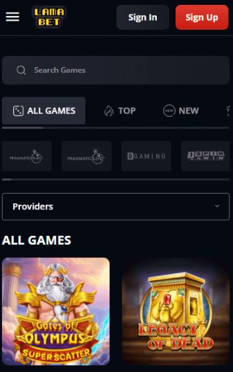 Search and spin top slots in the LamaBet mobile app lobby