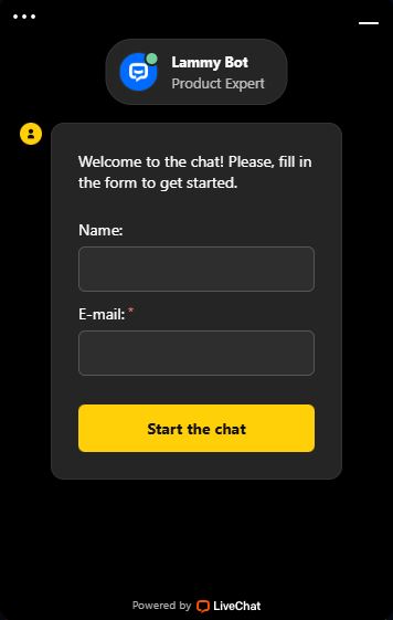 Start live chat support with Lamabet product expert