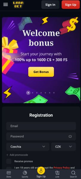 Register in LamaBet app and get welcome bonus up to 1600 C$ plus 300 free spins