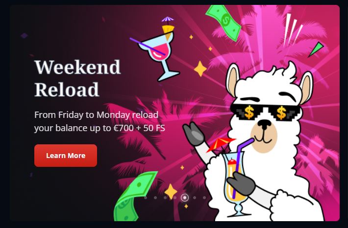 Use weekend reload bonus and top up your balance up to €700 plus 50 free spins 